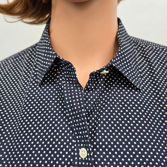 L.L.Bean Signature Collection Polka dot Button-up Shirt Size 4 Long sleeve Navy - Picture 4 of 12